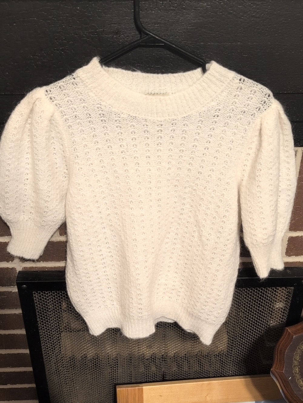 Cozy Cream Knit Puff-Sleeve Crewneck Sweater